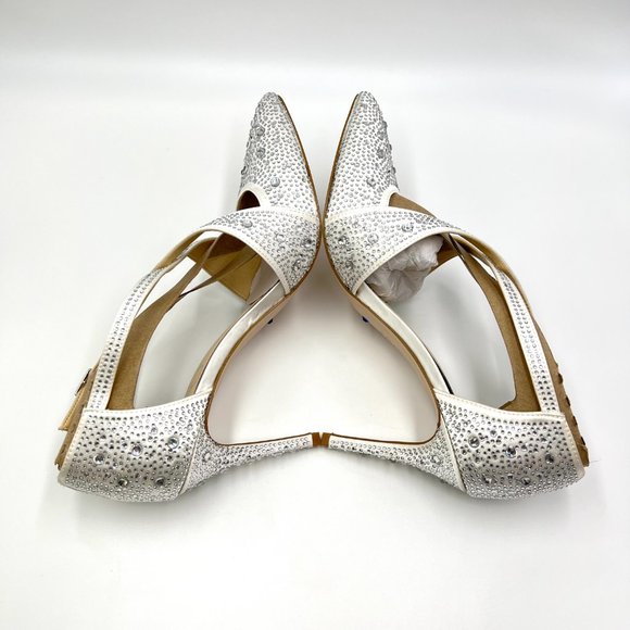 Jessica‎ Simpson Size 9 White Satin Stiletto Point Toe D'Orsay Heels Pumps Shoes - Picture 8 of 13